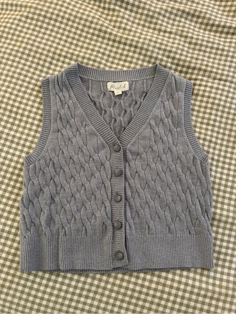 NWOT Marled Gray Cable-Knit Button Front Sweater Vest